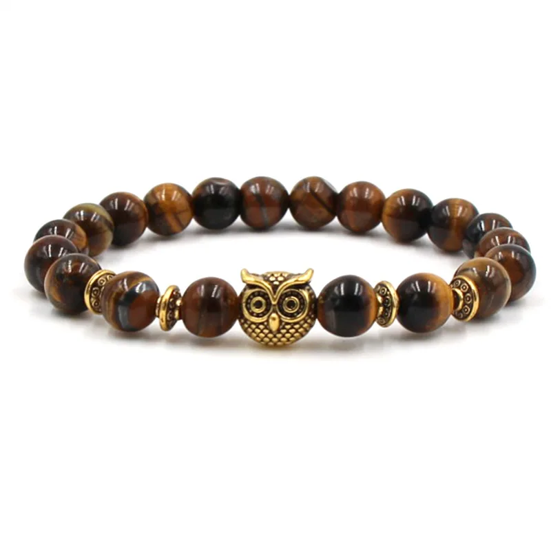 8mm Tiger Eye Stones Beads Bracelet 7 Styles Zinc Alloy Animal Handmade DIY Bracelets Bangles For Women&Men Charm Jewelry Gifts