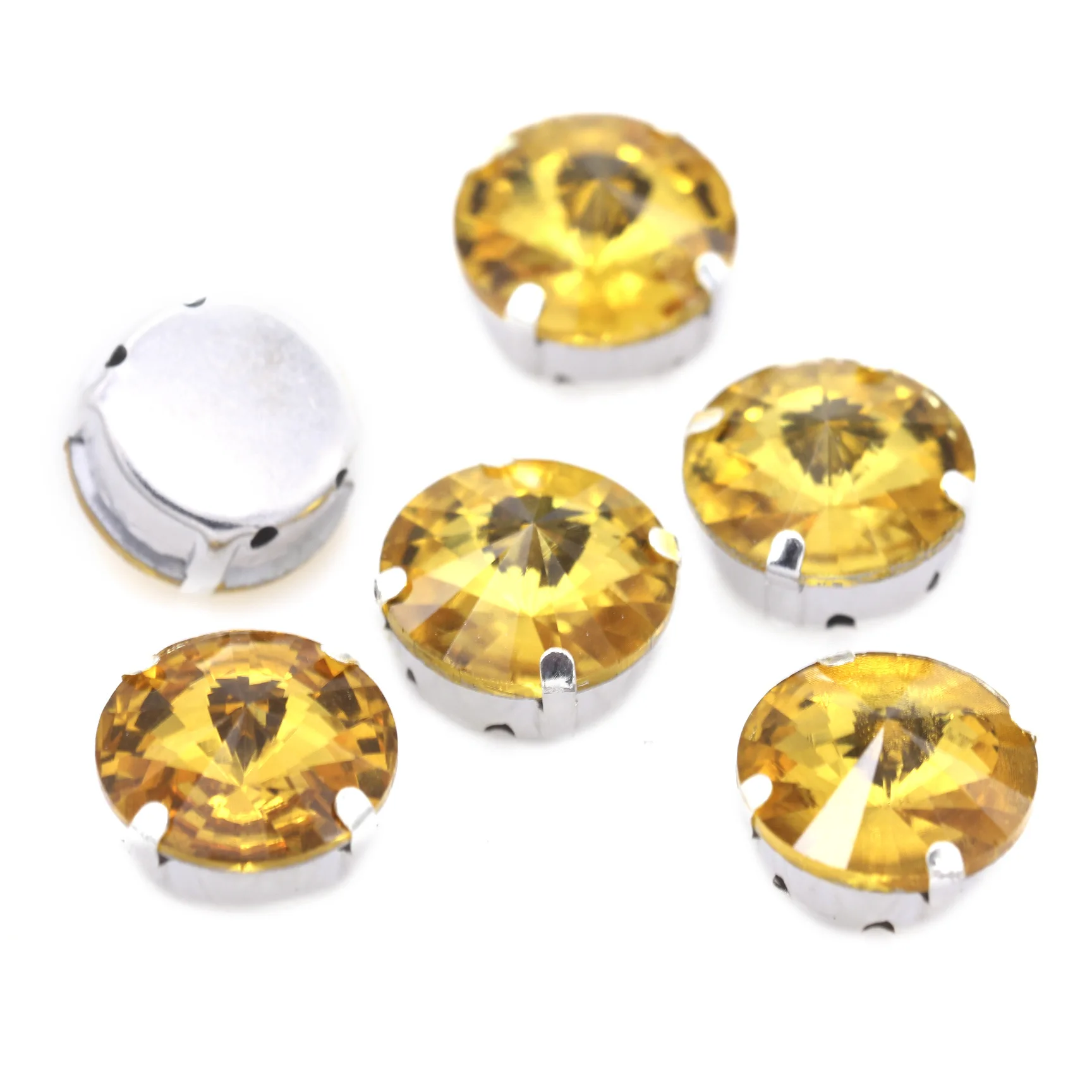 6/8/10/12/14/16/18/25MM All Sizes Sew On Rivoli Round Silver Claw Button Rhinestone Jewelry Wedding Dress Shoe Bags Diy Trims