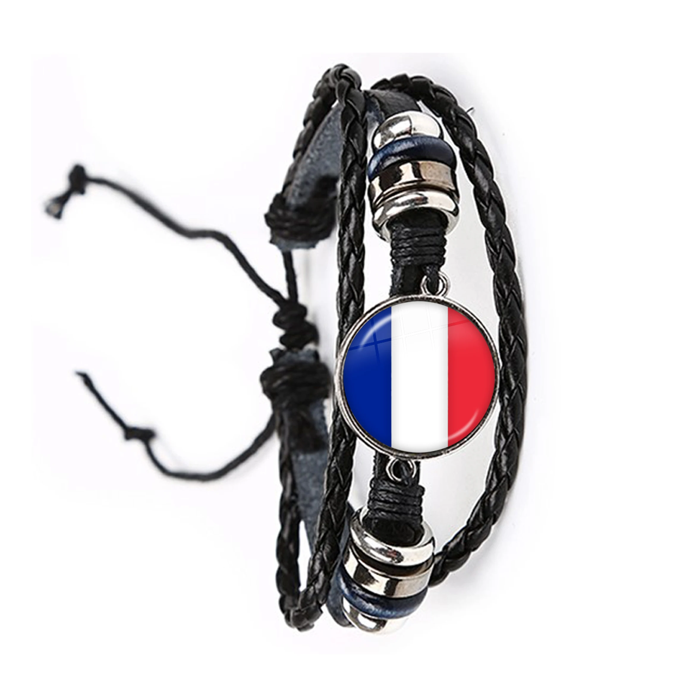 National Flag Leather Bracelet France Poland Puerto Rico Montenegro China Angola Senegal Philippines Japan Bangle For Women Men