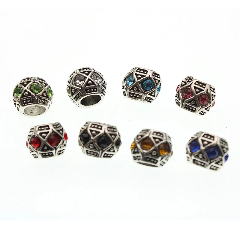 10PCS Big Hole 6mm Rhinestone Crystal Beads Micro Pave CZ Metal Spacer Beads Charm for Jewelry Making fit Bracelet DIY Handmade