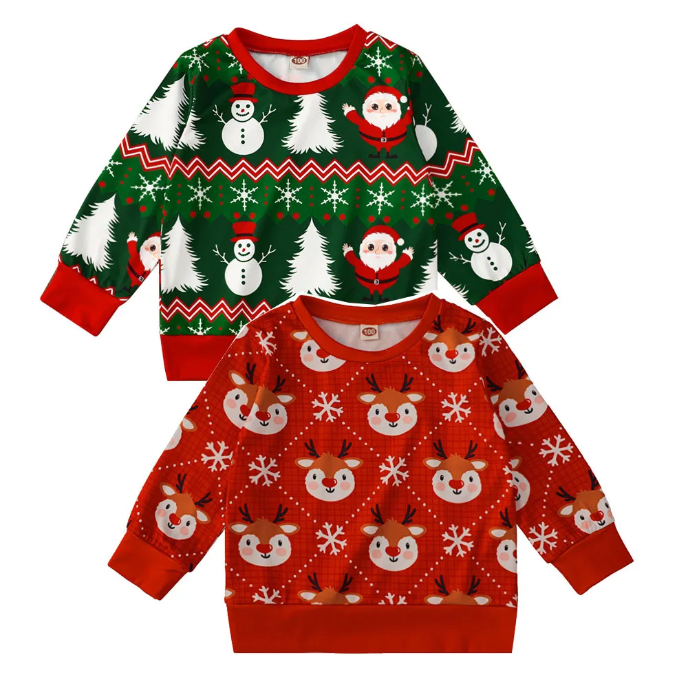 

Christmas Toddler Girls Sweatshirts Snowman Print Pullover Cartoon Clothing Girls Christmas Tops Hoodies Elk Sweatshirt Costume