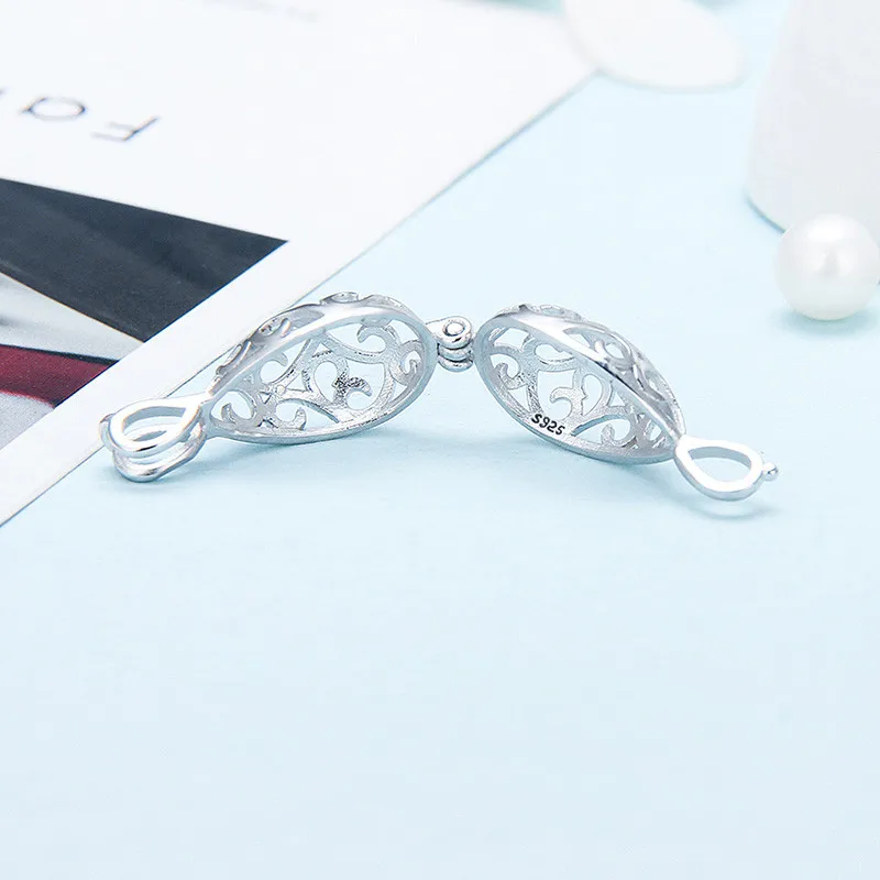CLUCI 3pcs Love Egg Oval Shaped Silver 925 Pendant for Necklace Jewelry Making Women Pearl Cage Pendant Locket SC038SB