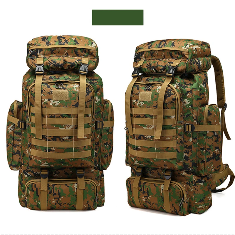 80L Waterproof Molle Camo Tactical Backpack Military Army Hiking Camping Backpack Travel Rucksack Outdoor Sports Climbing Bag