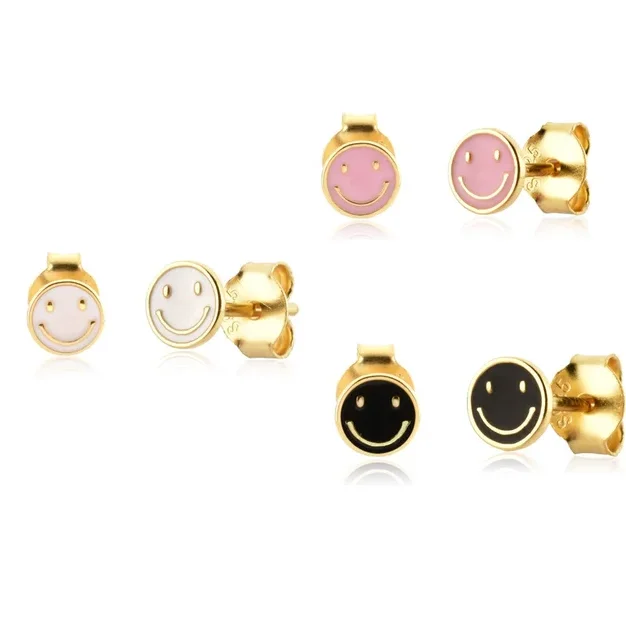 Cute Lovely Small Stud Earring Geometric Colorful Enamel Smile Jewelry