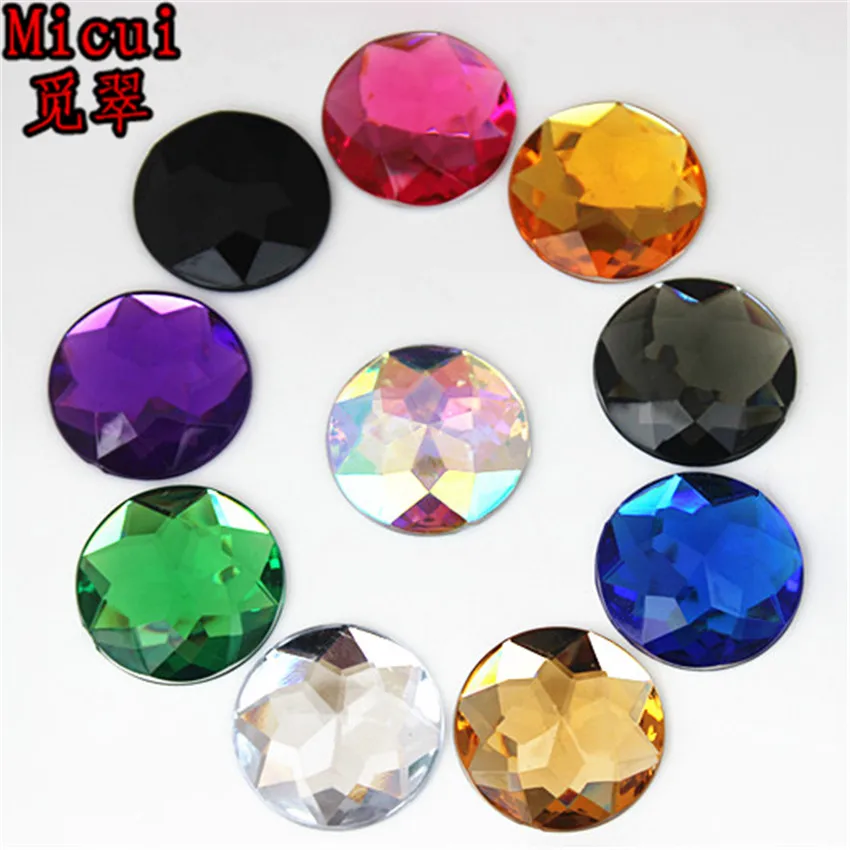 Micui 20pcs 25mm Round Chamfer Crystals Acrylic Rhinestones Flatback Glue On Gems Strass Stone For Clothes Dress Craft MC156