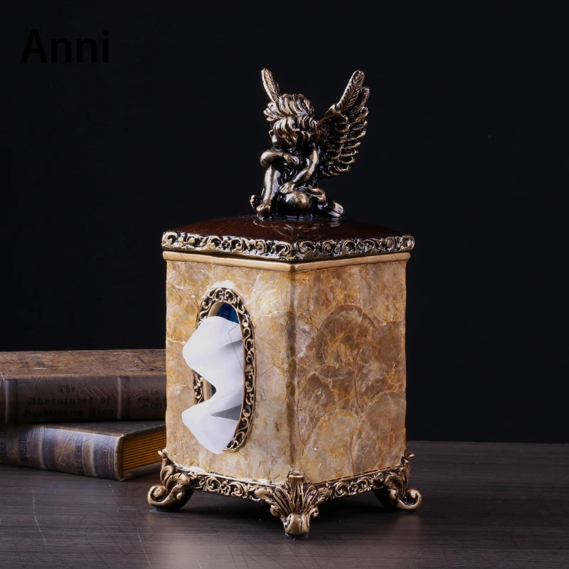 

Creative Angel Baby Decorative Tissue Boxes Nordic Vintage Coffee Table Resin Shell Paper Towel Organization Living Room Decor