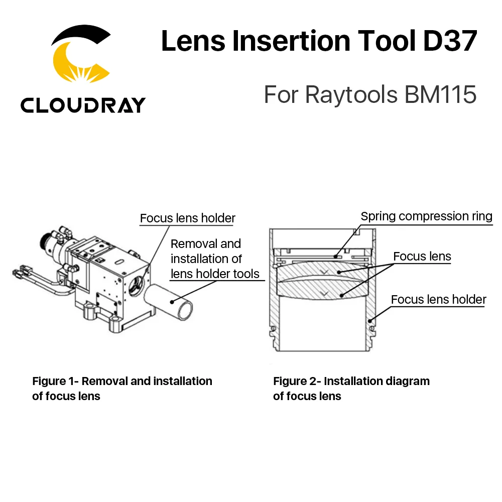 Cloudray Raytools BM115 Ống Kính Chèn Vào Dụng Cụ Tập Trung Ống Kính D37 Chèn Vào Dụng Cụ Cho Raytools BM115 Quang Ống Kính Lấy Nét