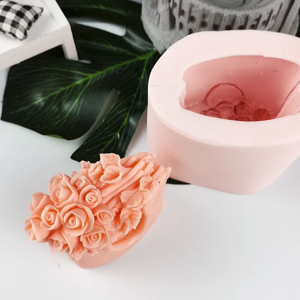 HC0299 PRZY Rose Bouquet In The Bag Soap Mold Flower Mold Silicone Decoration Plant Molds Flowers Candle Moulds Bouquet