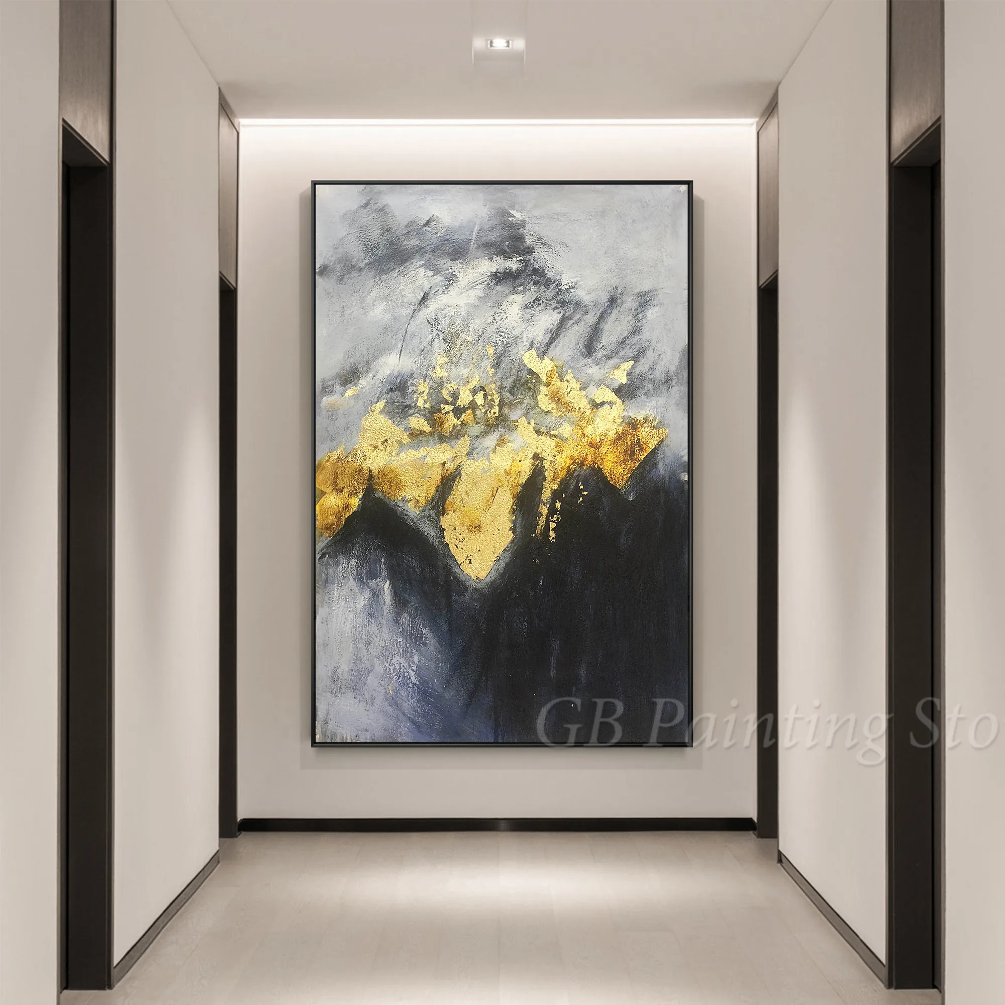 

Modern Abstract Black And Gold Snow Mountain Gray Painting Acrylic Hand Paintings On Canvas Extra Large Wall Art