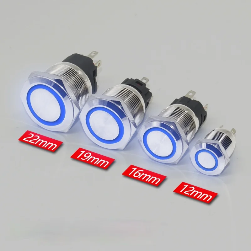 12/16/19/22mm Metal Push Button Switch Momentary Latching Fixed Electric On Off Power Start Stop LED Light 3V 6V 12V 24V 220V