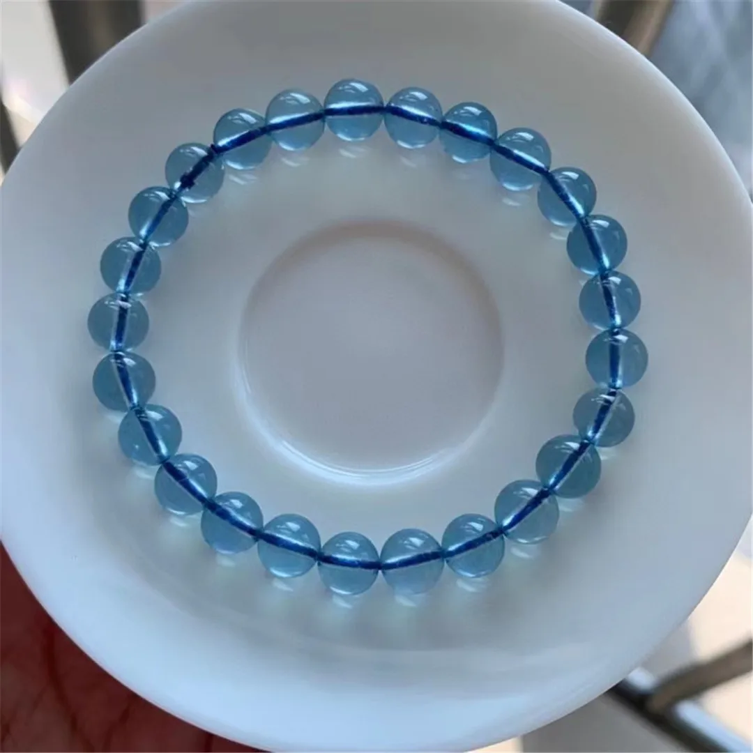 

7mm Natural Ocean Blue Aquamarine Bracelet For Women Lady Men Healing Love Gift Crystal Round Beads Stone Jewelry Strands AAAAA