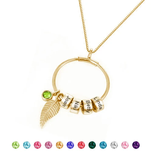 MYLONGINGCHARM Custom Name Necklace with Birthstone and leaf  Pendants Personalized  Gift for Mother's Day  3 colors available