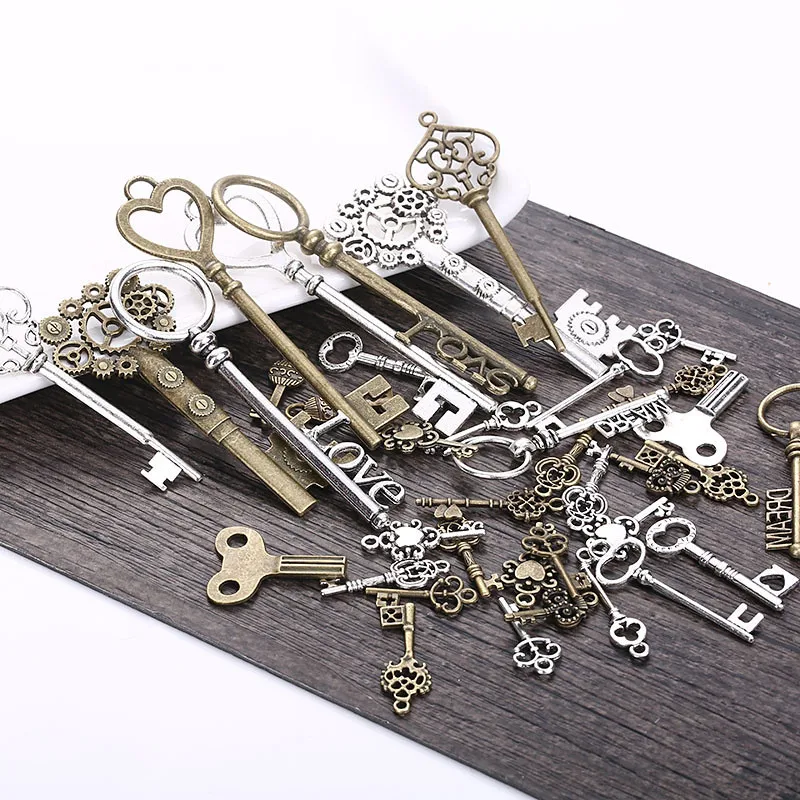 10pcs/lot Random Vintage Key Charms Fit Bracelet Necklace Findings Antique Bronze Color Metal Charms Pendants Jewelry Supplies