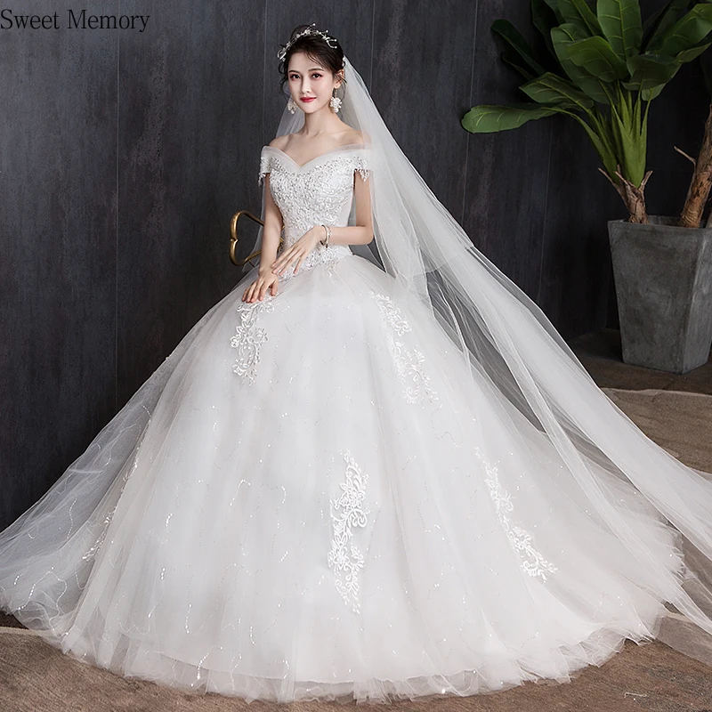 

Sweet Memory New Year Bride Luxury Wedding Dresses Bridal Ball Gown Lace Up Long Vestido De Noiva Party Dress For Women