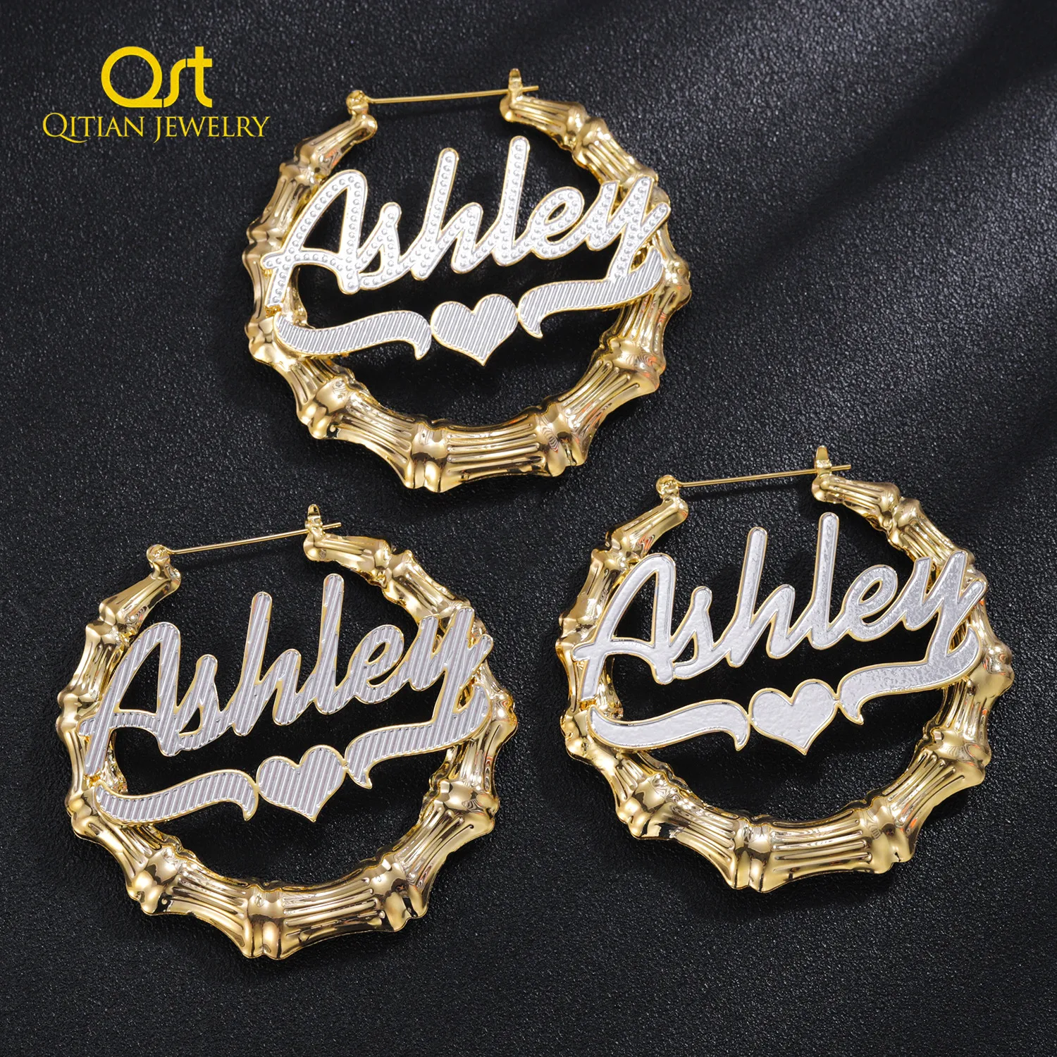 Personalized Stainless Steel Name Earring Double Gold Plated Nameplate Earring Name Charm Earring For Women Sexy Jewelry Gifts