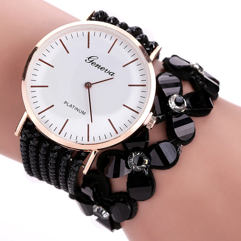 Vogue Geneva Flowers Watches Women Dress Elegant Quartz Bracelet Ladies Watch Crystal Diamond Wrist Watch Gift Reloj Mujer