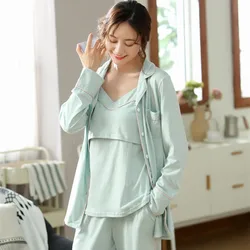 Fdfklak Pijama Pregnant Cotton Spring Summer 3 Pieces Maternity Nightie Pajamas For Pregnant Women Pink/Blue Nursing Pajama