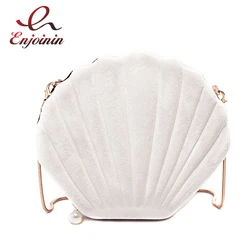 New Design Cute Shell Shape Corduroy Fashion Ladies Shoulder Chain Bag Purses and Handbags Crossbody Bag Clutch Bag Bolsa Totes