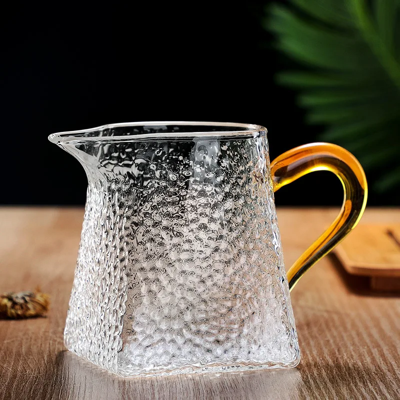 Heat-Resistant Glass Tea Cup, Creative Square Bottom Teacups, Milk Coffee Pot, Water Jug, Kitchen Container, Hammer Texture