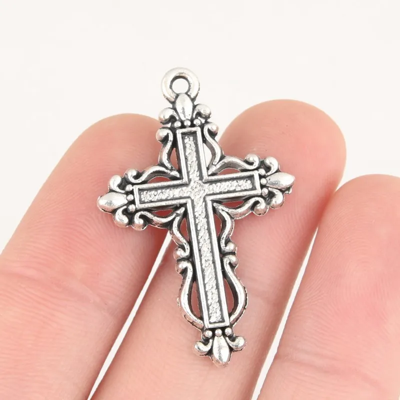 15pcs Silver Color 35x23mm Flower Cross Charms Religious Beliefs Pendant Fit DIY Alloy Jewelry Making Handcrafted Accessories