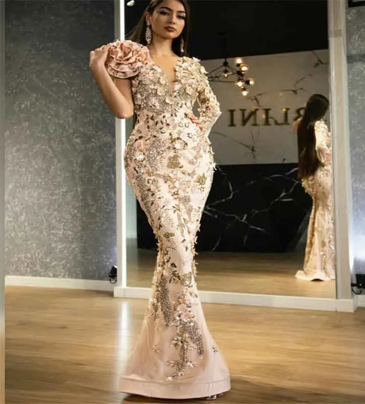 Luxury Arabic Evening Dress Crystals Beaded Mermaid Long Dubai Prom Gowns Celebrity Party Dress 2021 Detachable Train Event Wear