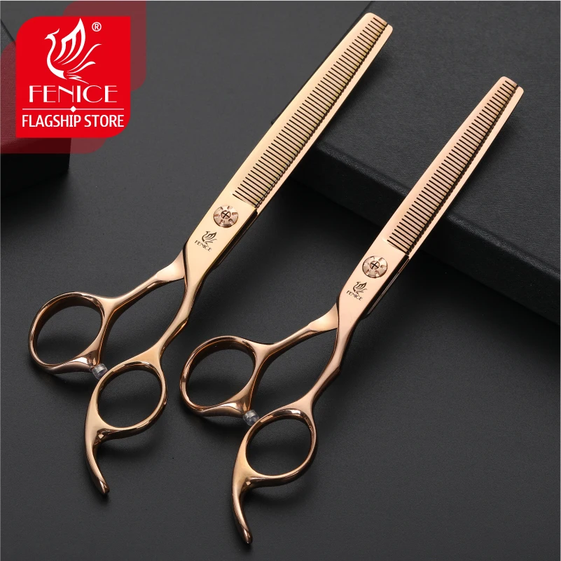 Fenice 6.5/7.0 inch Professional Thinning Scissors for Dogs Gold Traceless/V-shaped Teeth Grooming Shear JP440C