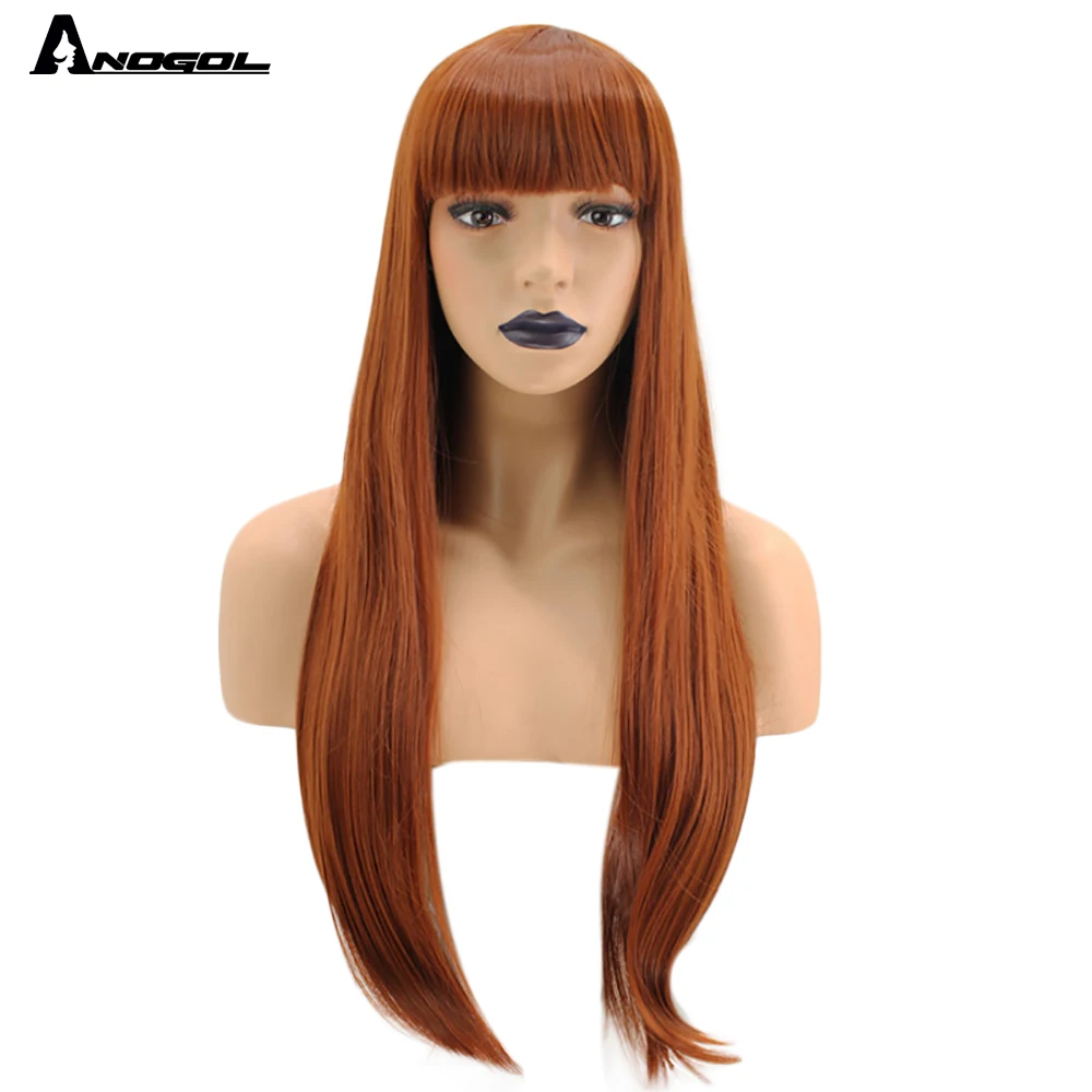 Anogol High Temperature Fiber Peruca Long Straight Platinum Blonde Hair Wigs Orange Synthetic Wig For Women Cosplay With Fringe