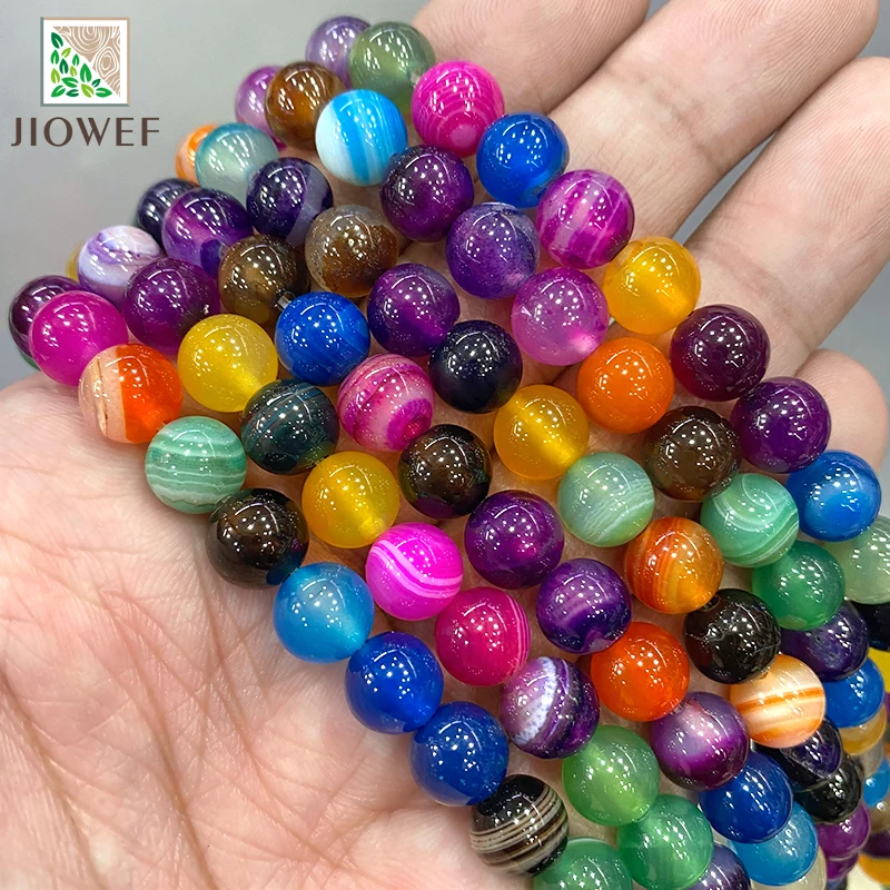 4 6 8 10 12 14MM Mixed Color Stripe Agates Round Beads Natural Stone Diy Charms Bracelet Accessories for Jewelry Making 15