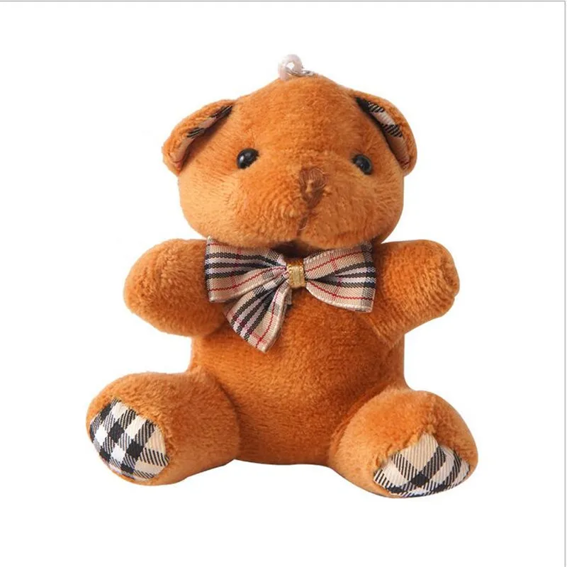 1PCS Mini Bow Tie Sitting Bear Plush Toy For Valentine\'s Day Bouquet Bear Car Keychain Pendant Cute Plaid Double Festival 10CM