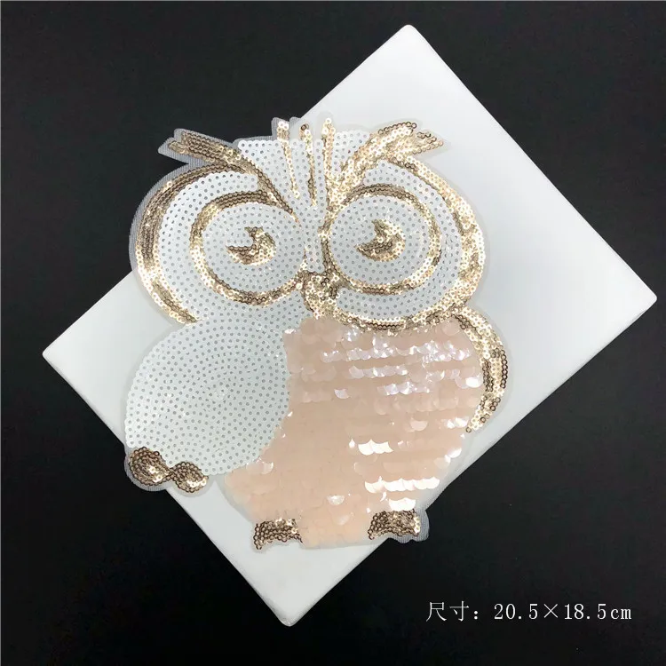 Elaborate Owl Sequin Cloth Sticking Overcoat Down Garment Decorated Large Back Rubber Ironing Patch 20.5cm*18.5cm