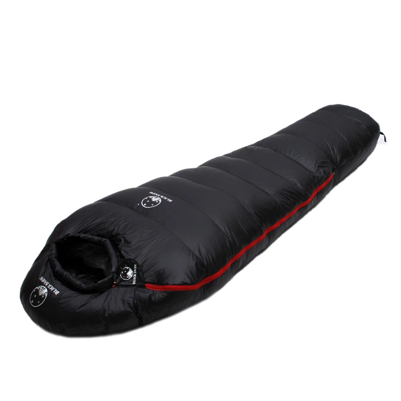 Black Snow Outdoor Camping Sleeping Bag Very Warm Down Filled Adult Mummy Style Sleep Bag 4 Seasons Camping Travel Sleeping Bag