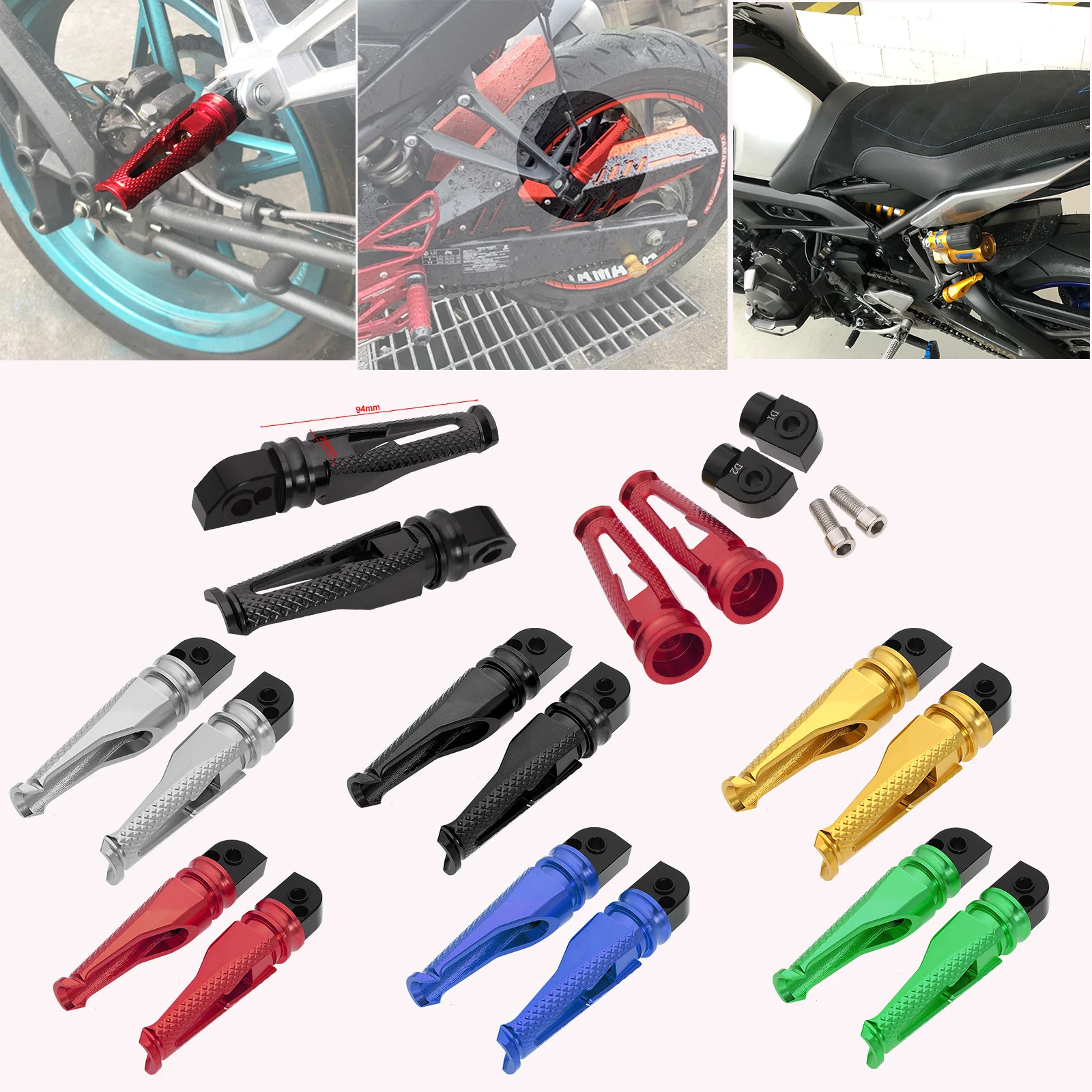 

For Yamaha YZF R1 R6 R1M R1S Rear Foot Pegs Pedal Passenger Footrests Motorcycle Aluminum