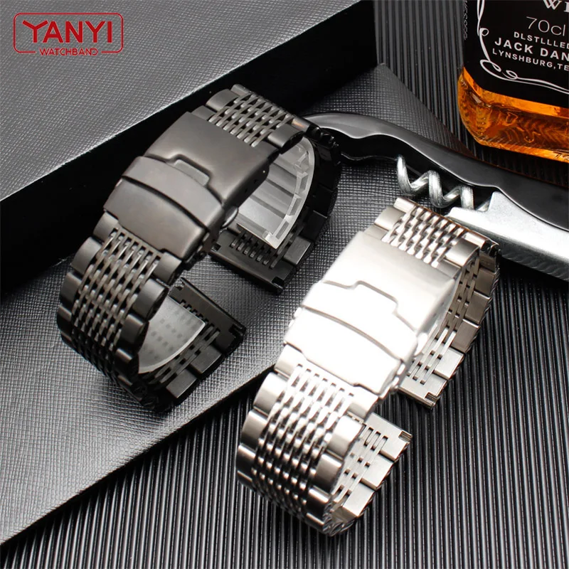 Stainless steel bracelet mens watches strap solid metal watch band 20mm 22mm 316l stainless steel bracelet safety buckle