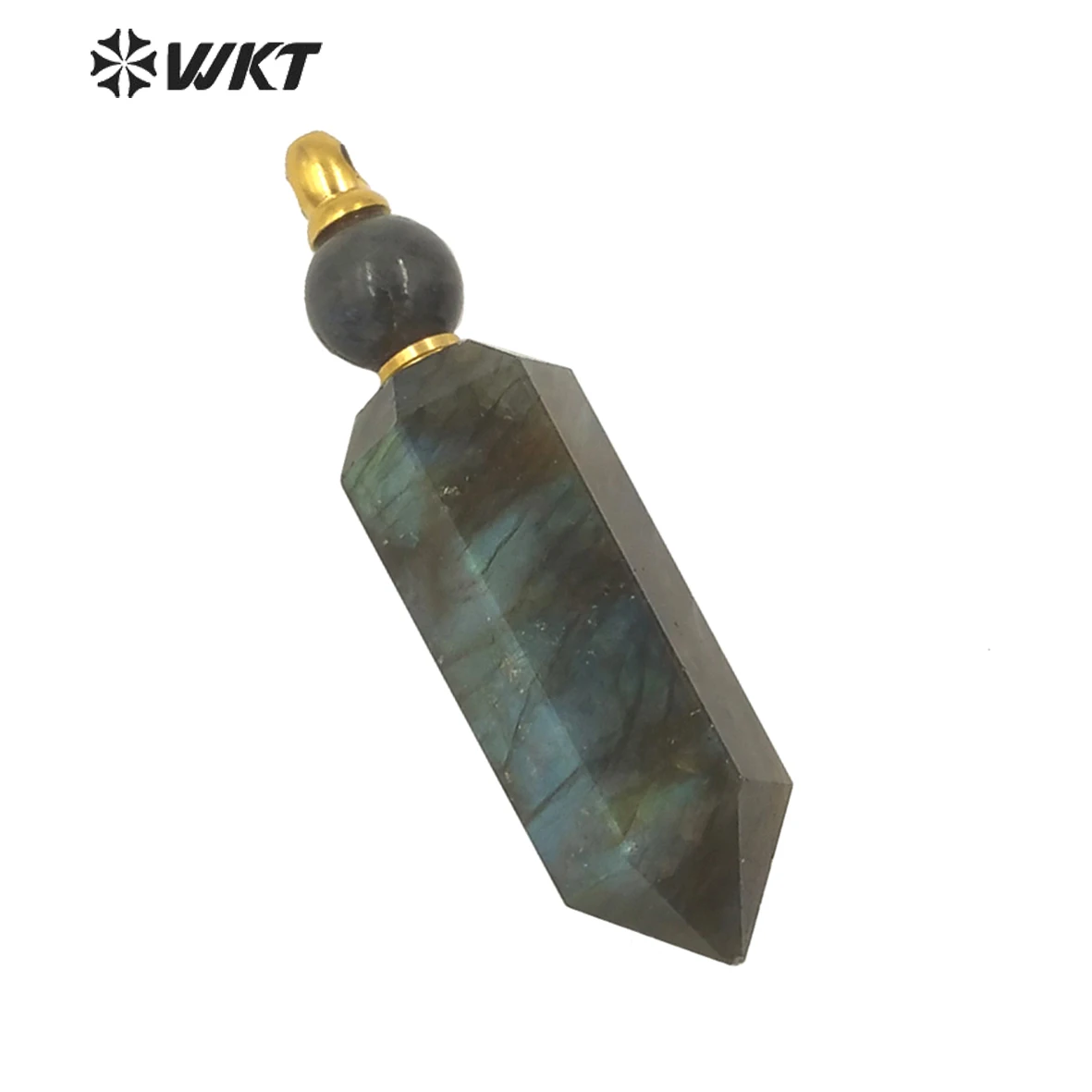 WT-P1618 New Material Flashing Natural Labradorite Hexagona Cube Spirit Point Necklace Pendant ACC Women Perfume Bottle