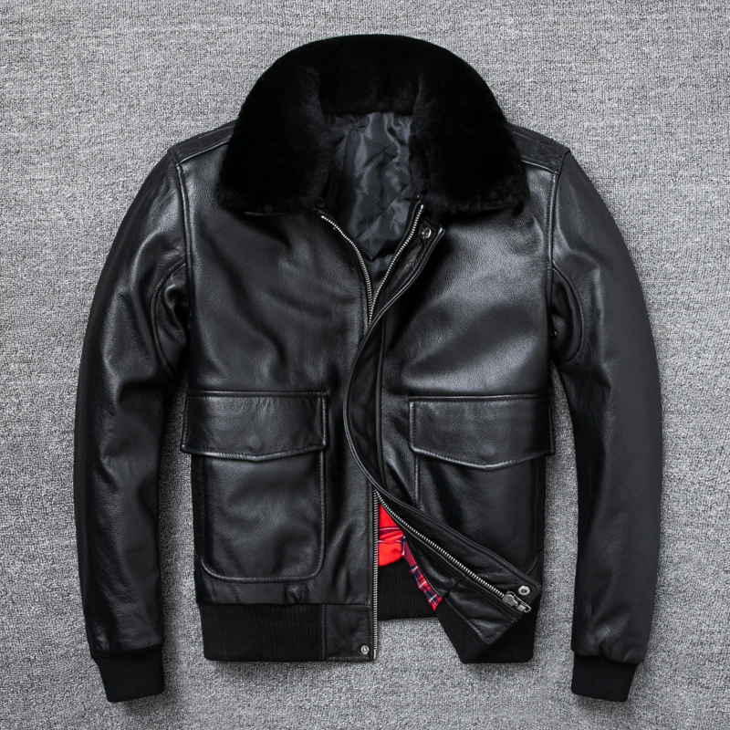 YR!2024 Us size black warm Classic G1 genuine leather jacket.Classic Air Force cowhide thick top gun coat.quality leather cloth