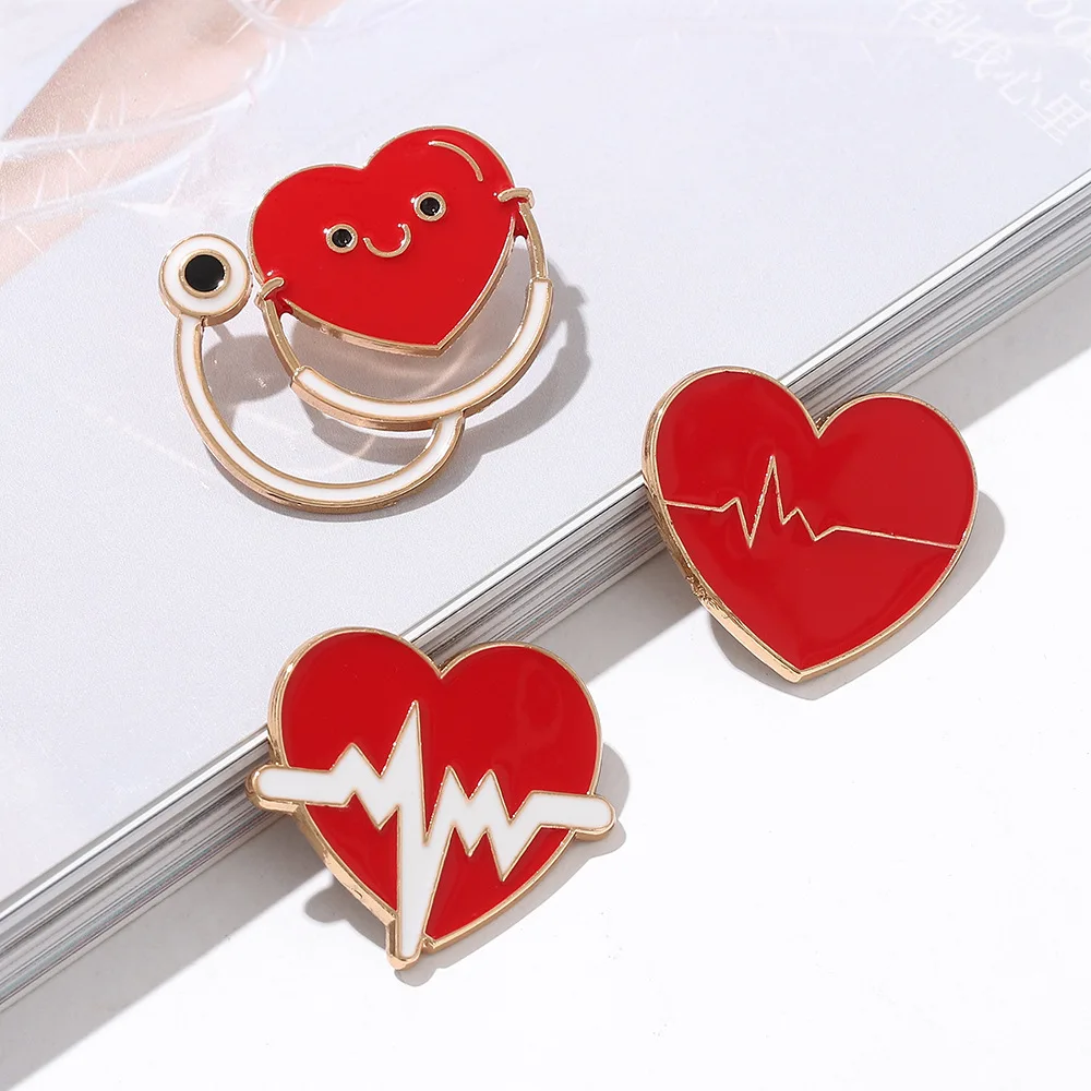 Red Heart Beat Shape Medical Care Enamel Brooch Doctor Nurse Clothes Decor Metal Alloy Badge Lapel Pins Fashion Jewelry Gift
