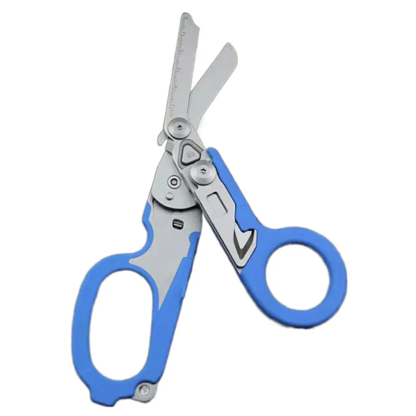 

Folding Pocket Scissors EDC Multi tool Stainless Steel Folding Sheers with Strap Cutter, Ruler, Glass Breaker, Metal Ring Cutter