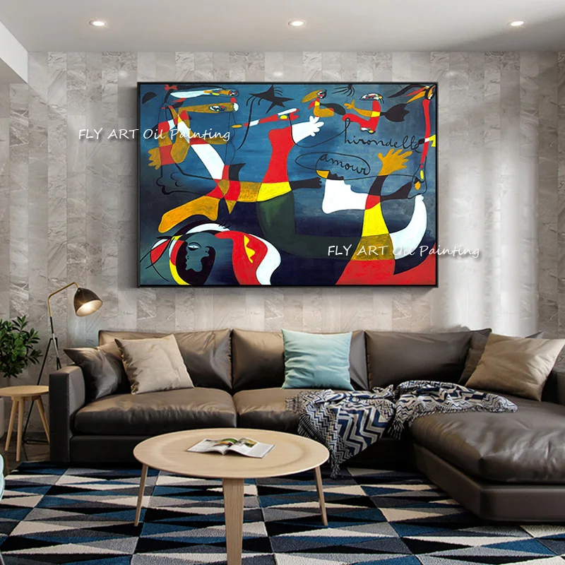 100% Handmade Famous Juan Miro Abstract Oil Painting Canvas Pictures Wall Art Surrealistic Children's Room Decoration Painting