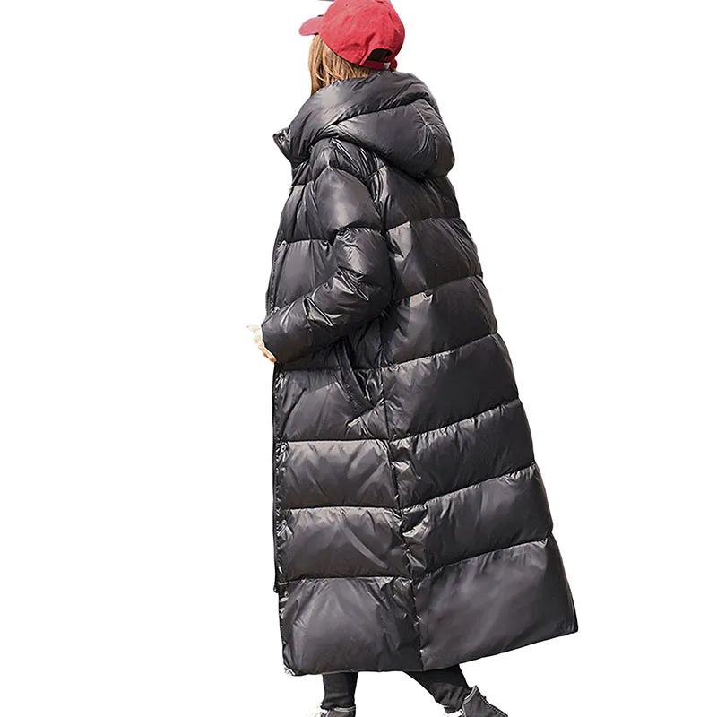 Doudoune longue en duvet de canard blanc pour femme, manteau optique à capuche, parka chaude, vêtements féminins, imperméable, hiver, 90%, 2020