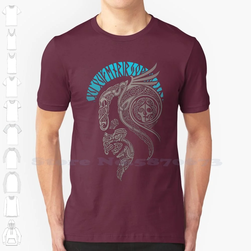 100% Cotton T-Shirt Nordic Mythology Asgardian God Ragnarok Runes Knots Dragon Wolf Skull Fenrir Jormungandr Hel Scandinavian