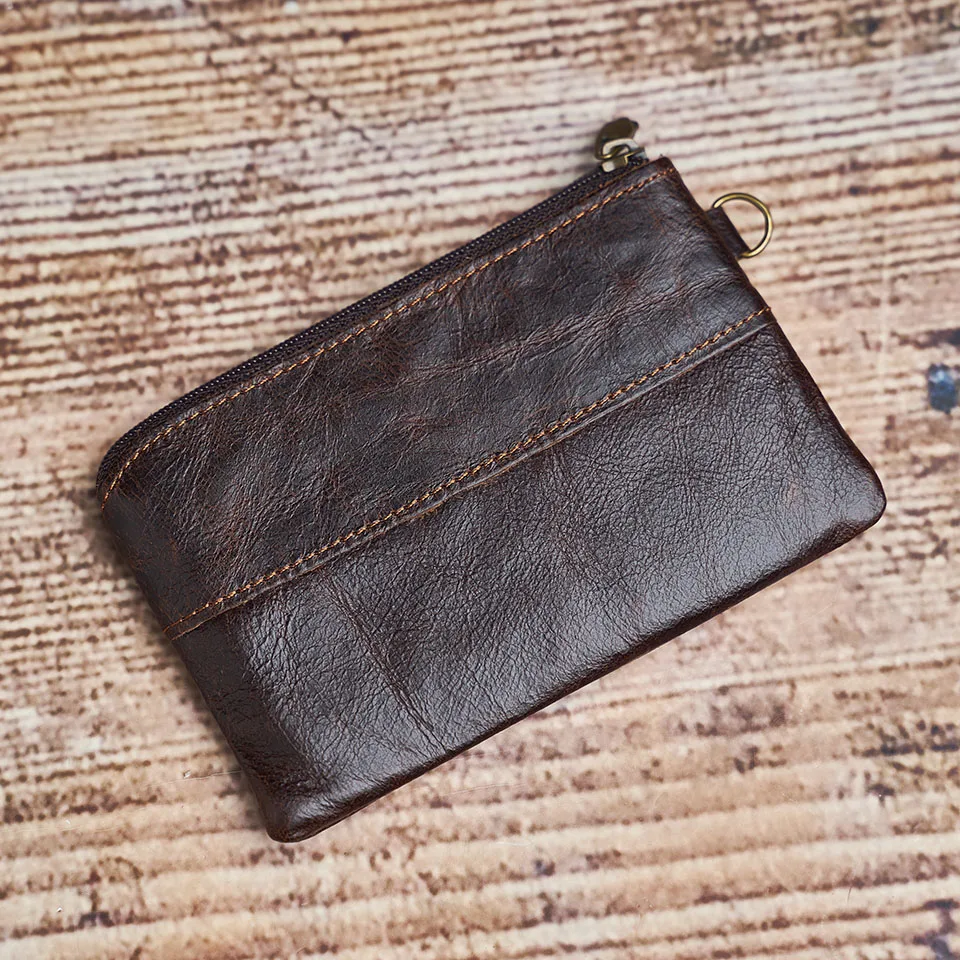 Nupugoo-Vintage kleine Geldbörse für Männer, Mini-Brieftasche, Echt ledertasche, braune lässige kleine Tasche, Reiß verschluss tasche, Schlüssel geld – Detail 8