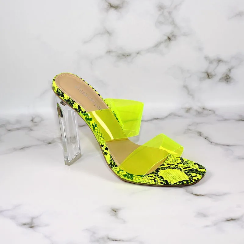 Fashion baotou slippers transparent crystal with high with suede side deep mouth square head versatile women's slippers