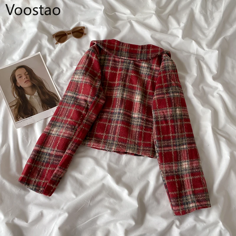 Conjuntos de saia estilo preppy feminino, jaquetas de lã xadrez, mini terno de saia plissada, chique, meninas japonesas, outono, inverno, doce,