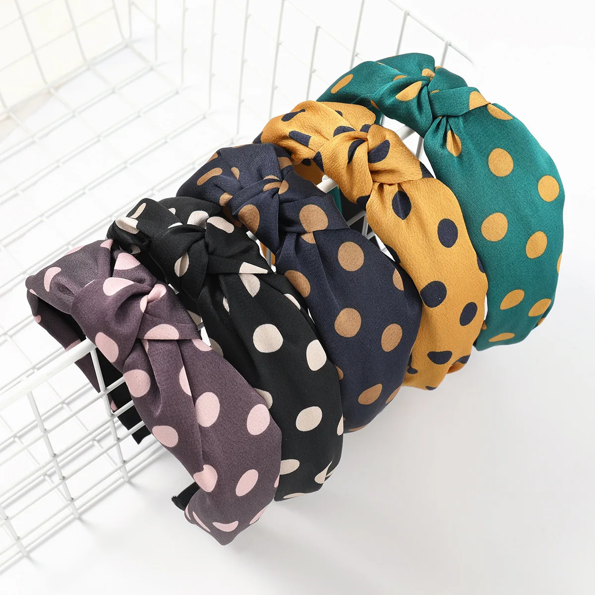 

Multi-colorful Cloth Dot Print Wide Side Bow Headband Hair Hoop Fashion Ladies Round Solid Hair Band For Girl Hair Accessories