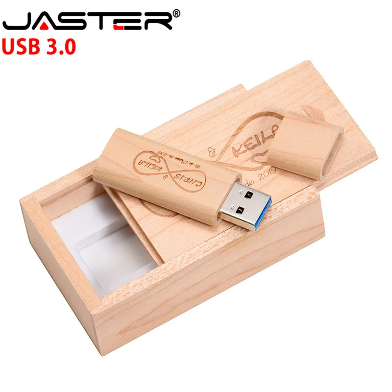 JASTER-thumb drive USB 3,0 de madera, almacenamiento externo creativo de 4GB/8GB/16GB/32GB/64GB (logotipo personalizado gratis), grabado láser