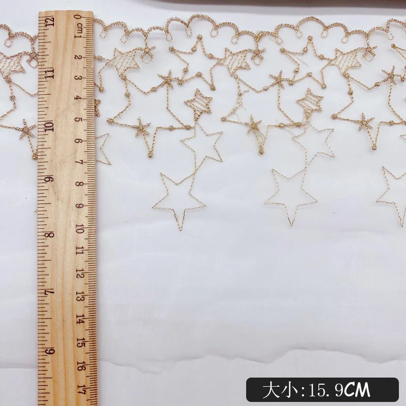 2Yards Star embroidery polyester lace gold thread soft Tulle clothing accessories lace trimming love Lolita skirt accessories