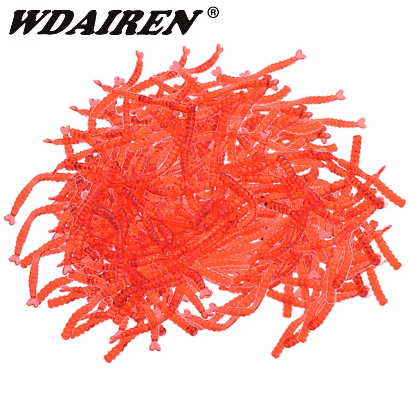 50/100pcs Lifelike Red Colors Worms Earthworm Soft Bait 2cm Shrimp Flavor Additive Artificial Silicone Lure Bass Fishing Tackle