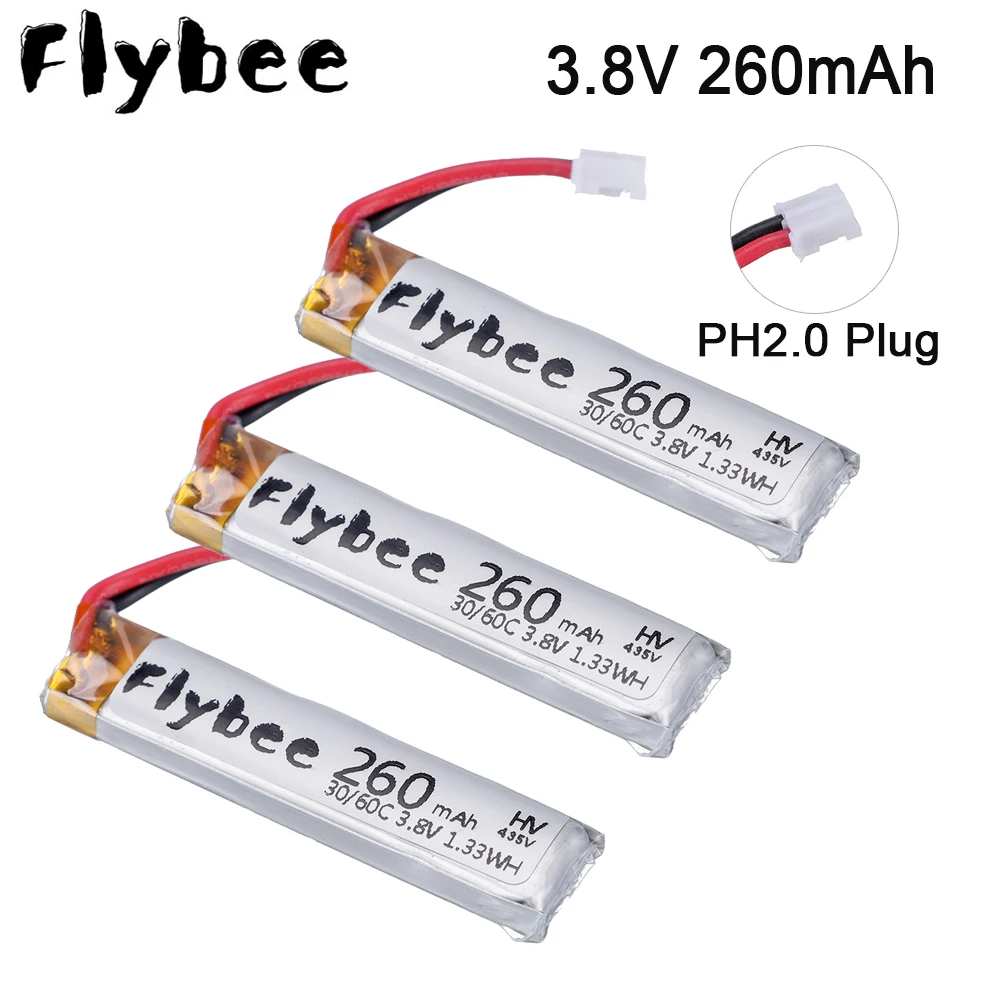 3.8V 260mAh 1S 45/90C LiPO Battery PH2.0 Plug Connecor for US65 UK65 QX65 for Mobula7 Drone FPV Part toy part battery