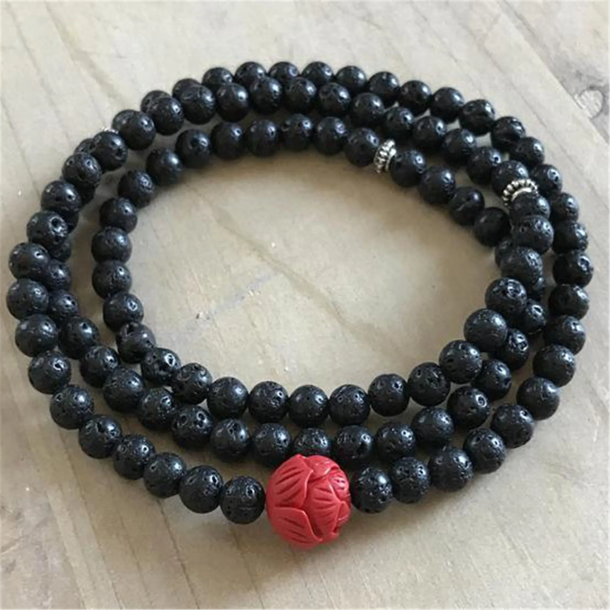 

6mm Natural Lava Stone 108 Beads Multi-layer Bracelet Cuff Reiki Buddhism Chakra Chic Colorful Pray Spirituality Meditation