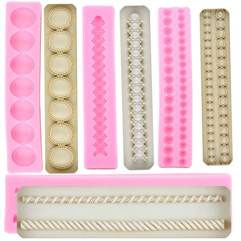 Pearl Rope Wave Flower Gemstone Cake Border Silicone Molds Chocolate Candy Cupcake Fondant Mould Wedding Cake Decorating Tools